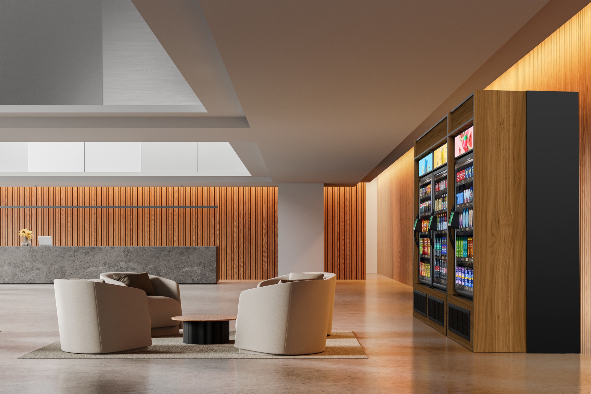 Micromart units in a hotel lobby