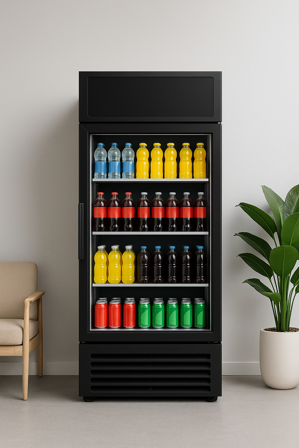 Smart fridge unit with chilled beverages and fresh food