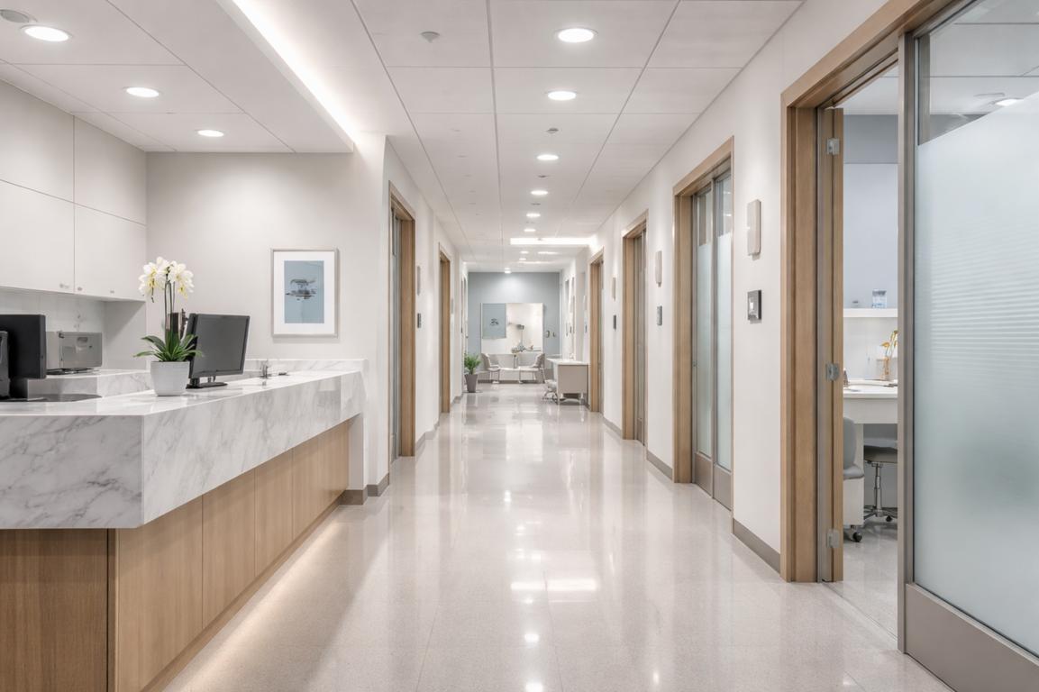 Pristine healthcare facility corridor